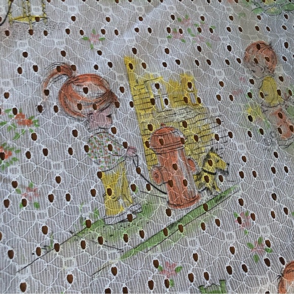 Vintage 70’s table cloth eyelet 72” sheer cartoon girl country kitsch 0263 - Picture 6 of 9